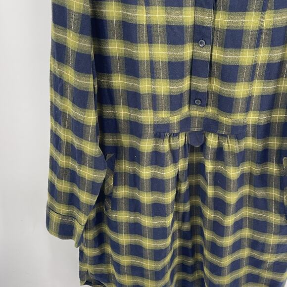 Banana Republic cotton flannel long sleeve 1/4 button down babydoll dress sz L - Picture 3 of 6